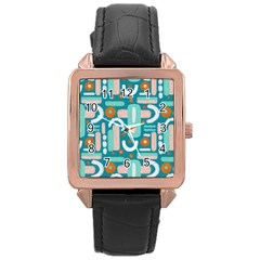 Abstract Shapes Rose Gold Leather Watch  by SychEva