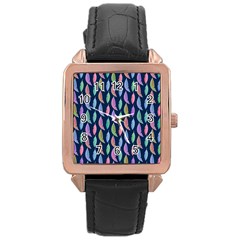 Watercolor Feathers Rose Gold Leather Watch  by SychEva