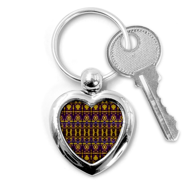 Fancy Ornate Pattern Mosaic Print Key Chain (Heart)