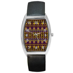 Fancy Ornate Pattern Mosaic Print Barrel Style Metal Watch