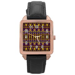 Fancy Ornate Pattern Mosaic Print Rose Gold Leather Watch 