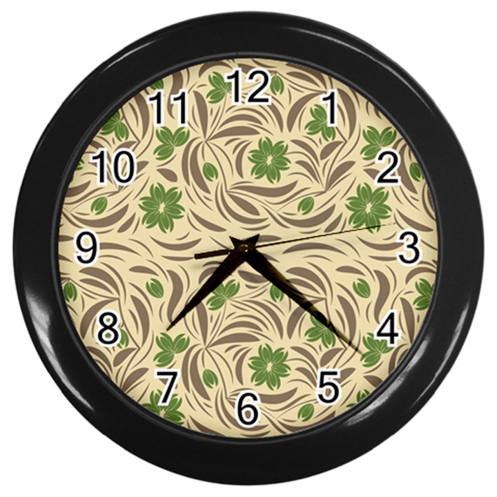 Folk floral pattern. Abstract flowers print. seamless pattern Wall Clock (Black)