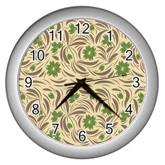 Folk Floral Pattern  Abstract Flowers Print  Seamless Pattern Wall Clock (silver) by Eskimos