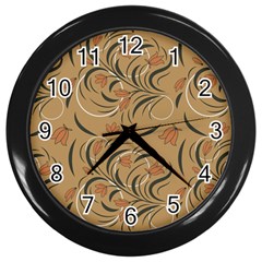 Folk Floral Pattern  Abstract Flowers Print  Seamless Pattern Wall Clock (black) by Eskimos