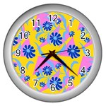 Folk floral pattern. Abstract flowers print. seamless pattern Wall Clock (Silver) Front