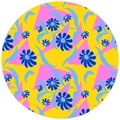 Folk Floral Pattern  Abstract Flowers Print  Seamless Pattern Wooden Puzzle Round by Eskimos