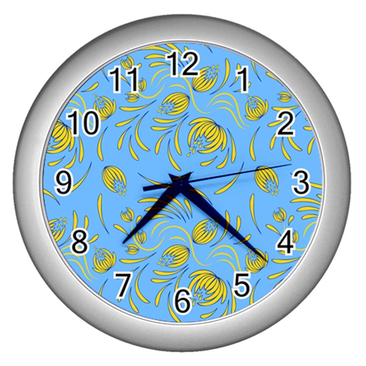 Folk floral pattern. Abstract flowers print. seamless pattern Wall Clock (Silver)