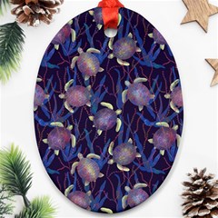 Turtles Swim In The Water Among The Plants Oval Ornament (two Sides) by SychEva