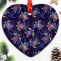 Turtles Swim In The Water Among The Plants Heart Ornament (two Sides) by SychEva