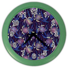 Turtles Swim In The Water Among The Plants Color Wall Clock by SychEva