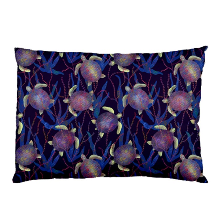 Turtles Swim In The Water Among The Plants Pillow Case