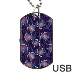 Turtles Swim In The Water Among The Plants Dog Tag Usb Flash (one Side) by SychEva