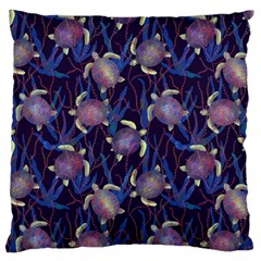 Turtles Swim In The Water Among The Plants Large Cushion Case (one Side) by SychEva