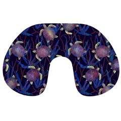 Turtles Swim In The Water Among The Plants Travel Neck Pillow by SychEva