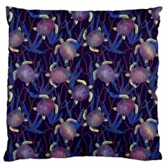 Turtles Swim In The Water Among The Plants Large Flano Cushion Case (one Side) by SychEva