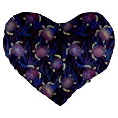 Turtles Swim In The Water Among The Plants Large 19  Premium Flano Heart Shape Cushions by SychEva