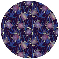 Turtles Swim In The Water Among The Plants Wooden Puzzle Round by SychEva