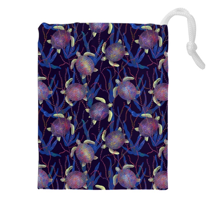 Turtles Swim In The Water Among The Plants Drawstring Pouch (5XL)