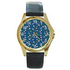 Unusual Flowers Round Gold Metal Watch by SychEva