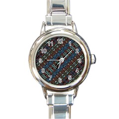 Multicolored Mosaic Print Pattern Round Italian Charm Watch by dflcprintsclothing