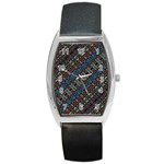 Multicolored Mosaic Print Pattern Barrel Style Metal Watch Front