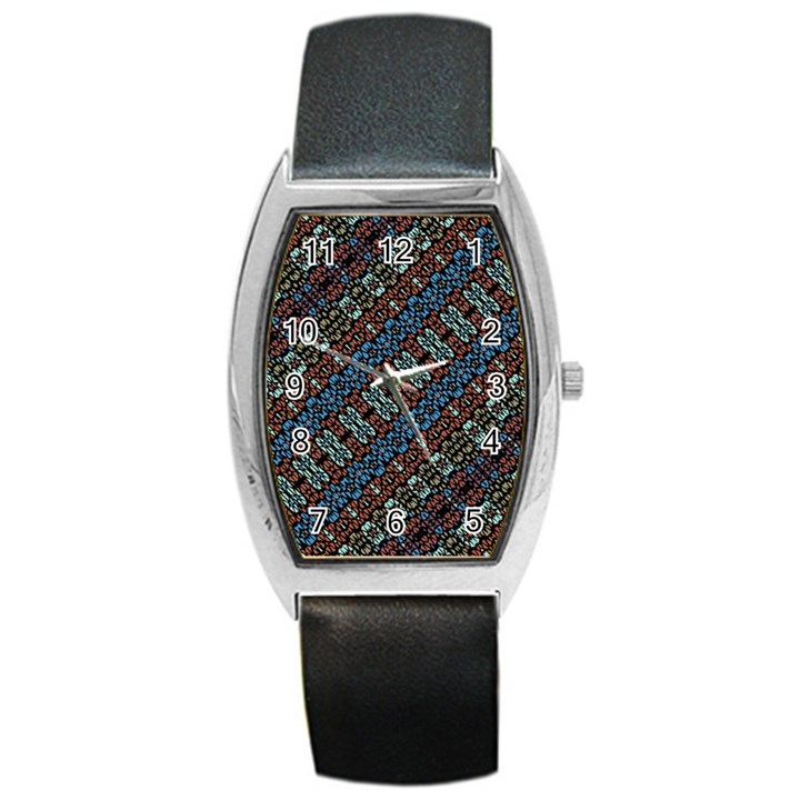 Multicolored Mosaic Print Pattern Barrel Style Metal Watch