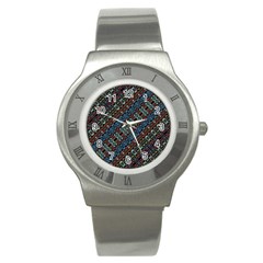 Multicolored Mosaic Print Pattern Stainless Steel Watch by dflcprintsclothing