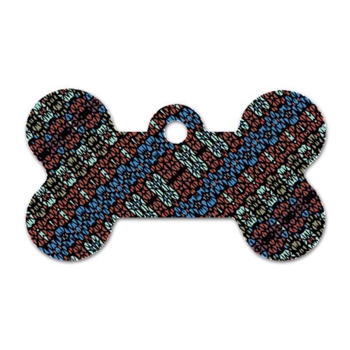 Multicolored Mosaic Print Pattern Dog Tag Bone (Two Sides)