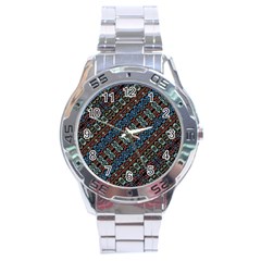 Multicolored Mosaic Print Pattern Stainless Steel Analogue Watch by dflcprintsclothing