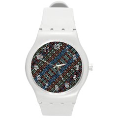 Multicolored Mosaic Print Pattern Round Plastic Sport Watch (m) by dflcprintsclothing