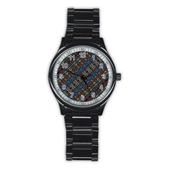 Multicolored Mosaic Print Pattern Stainless Steel Round Watch by dflcprintsclothing