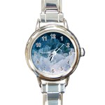 Blue sea waves Round Italian Charm Watch Front