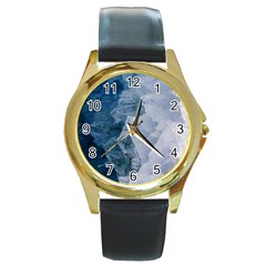 Storm blue ocean Round Gold Metal Watch