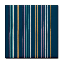 Multicolored Stripes On Blue Tile Coaster by SychEva