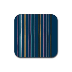 Multicolored Stripes On Blue Rubber Coaster (square)  by SychEva