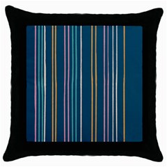 Multicolored Stripes On Blue Throw Pillow Case (black) by SychEva