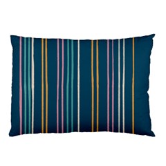 Multicolored Stripes On Blue Pillow Case by SychEva