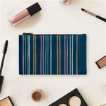 Multicolored Stripes On Blue Cosmetic Bag (Small) Front