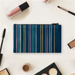 Multicolored Stripes On Blue Cosmetic Bag (Small) Back