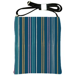 Multicolored Stripes On Blue Shoulder Sling Bag by SychEva