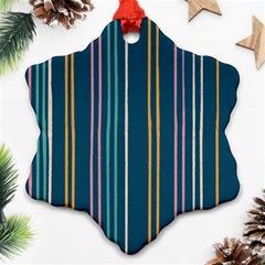 Multicolored Stripes On Blue Ornament (snowflake) by SychEva