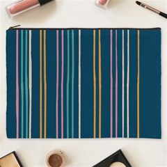 Multicolored Stripes On Blue Cosmetic Bag (xxxl) by SychEva