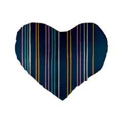 Multicolored Stripes On Blue Standard 16  Premium Flano Heart Shape Cushions by SychEva