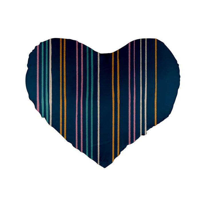 Multicolored Stripes On Blue Standard 16  Premium Flano Heart Shape Cushions