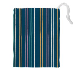 Multicolored Stripes On Blue Drawstring Pouch (5xl) by SychEva