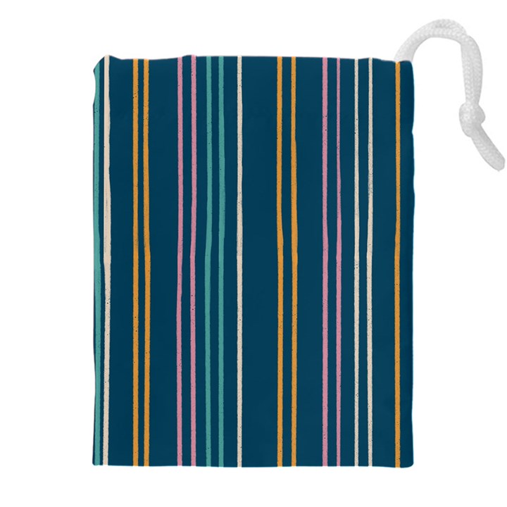 Multicolored Stripes On Blue Drawstring Pouch (5XL)