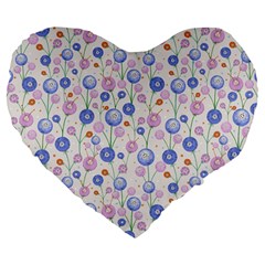 Watercolor Dandelions Large 19  Premium Flano Heart Shape Cushions by SychEva