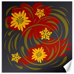 Abstract Folk Floral Art  Flowers Print, Poster   Canvas 16  X 16  by Eskimos