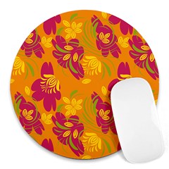 Folk Floral Pattern  Abstract Flowers Print  Seamless Pattern Round Mousepads by Eskimos