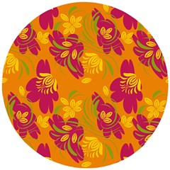 Folk Floral Pattern  Abstract Flowers Print  Seamless Pattern Wooden Puzzle Round by Eskimos